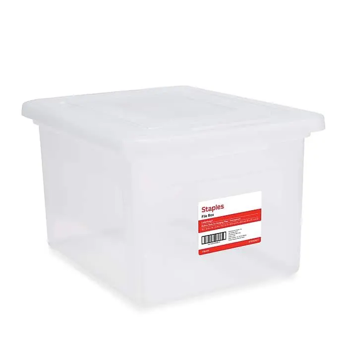 Staples Plastic File Box with Snap Lid,