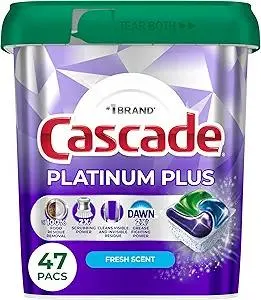 Cascade Platinum Plus Dishwasher Pods, Dishwasher Detergent, Dish Detergent Soap, Fresh, 47 Count
