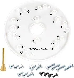 POWERTEC Router Base Plate Clear Acrylic 6-1/2" & 5/16" Thick w/Centering Pin, Screws & Letter Marked Predrilled Holes - Fits Bosch, Dewalt, Ryobi, Porter Cable, Makita, Craftsman & More (71369)