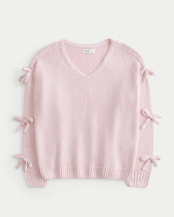 Off-the-Shoulder Bow Applique Sweater