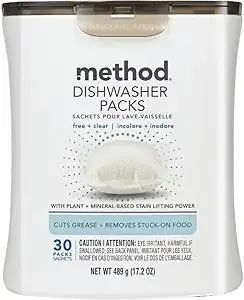 Method Dishwasher Detergent Packs, Free + Clear, 30 count