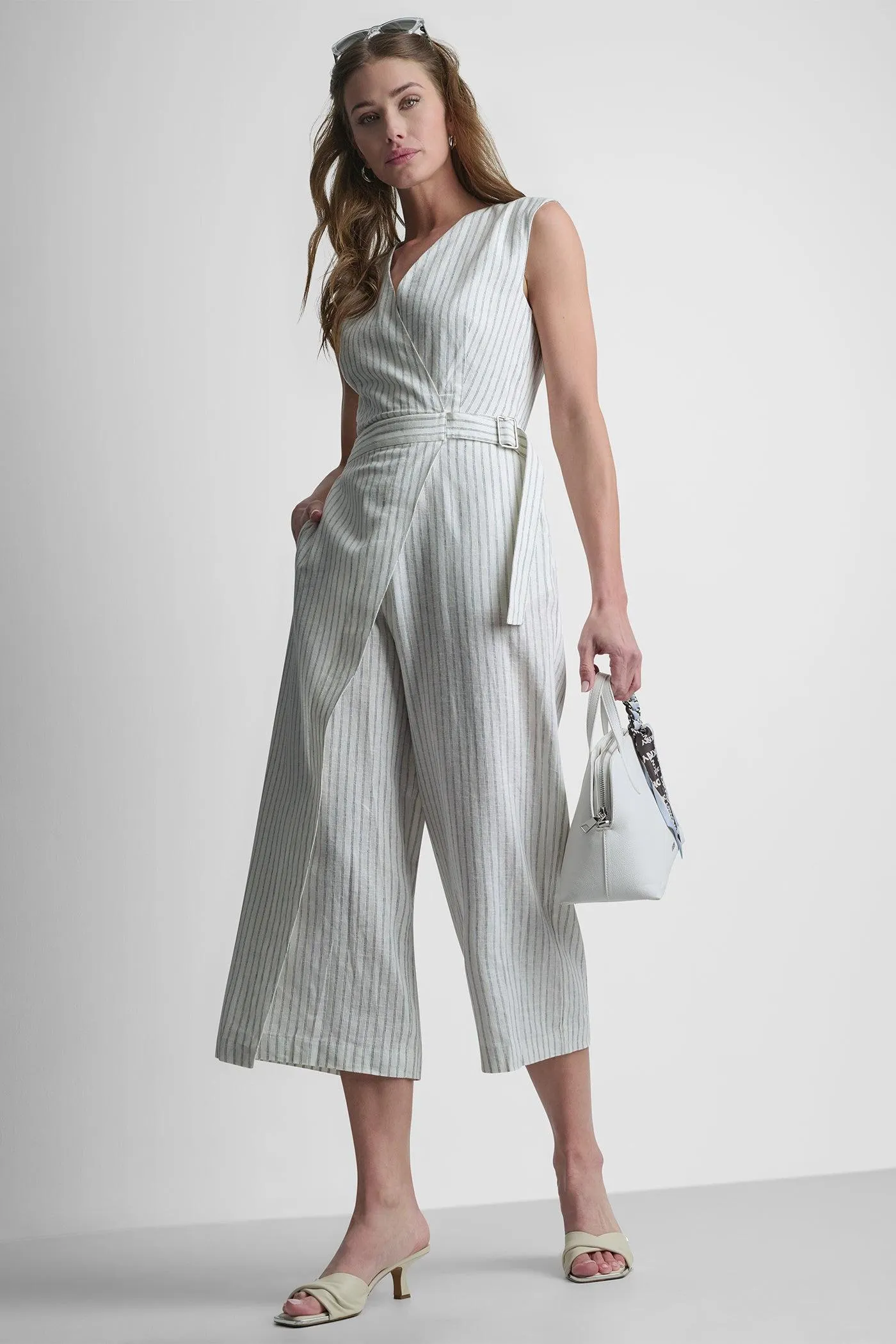 V-NECK STRIPED JUMPSUIT