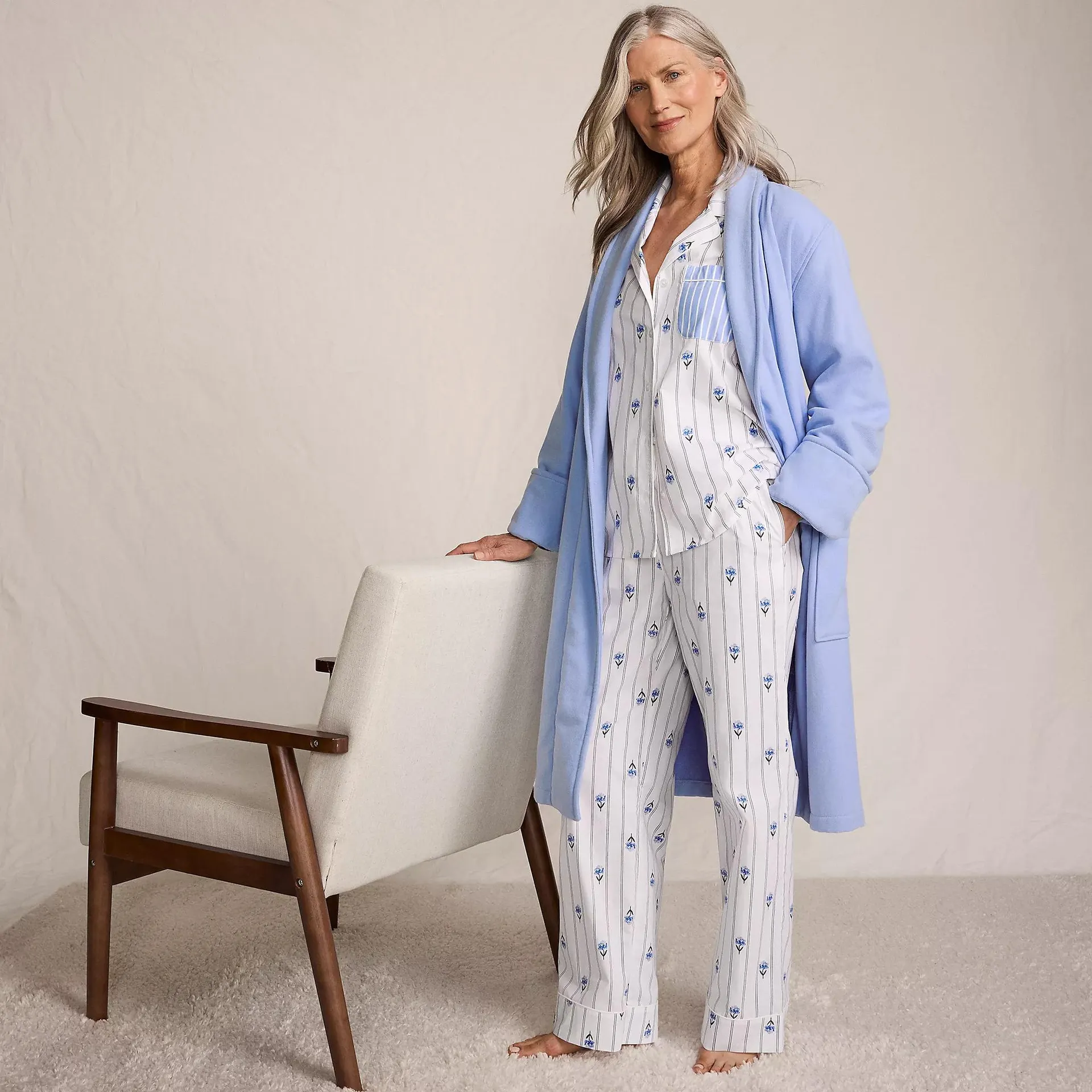 Women's Cotton Poplin 2 Piece Pajama Set - Long Sleeve Top and Pants