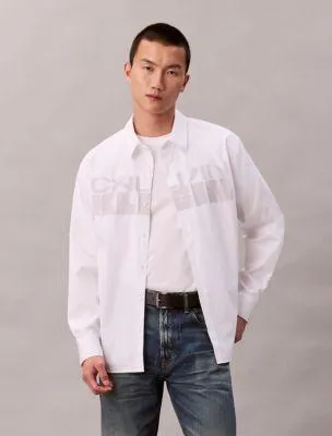 Poplin Logo Graphic Relaxed Button-Down Shirt