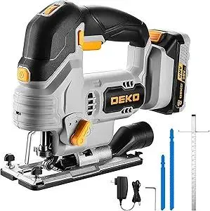 Jig Saw Cordless Electric Tool: DEKOPRO 20V Power Jigsaw with LED Light, 800-3000 RPM Variable Speed, 7/8" Stroke Length, 3 Orbital Settings, ±45° Bevel Cuts for Straight/Curve/Circle Cutting (Gray)
