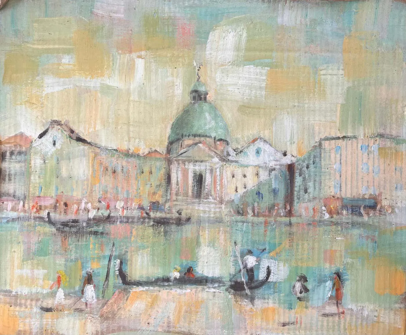 Fanch Lel Impressionist Venetian Canal Scene with Gondolas and Basilica by Fanch Lel