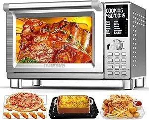 Nuwave Bravo Pro Smart Toaster Oven Countertop, True Air Fryer Combo w/Improved 100% Convection, 35% Crispier, 112 Presets, Customizable Pizza Zones, Integrated Probe, PFAS Free, 30QT, Stainless Steel