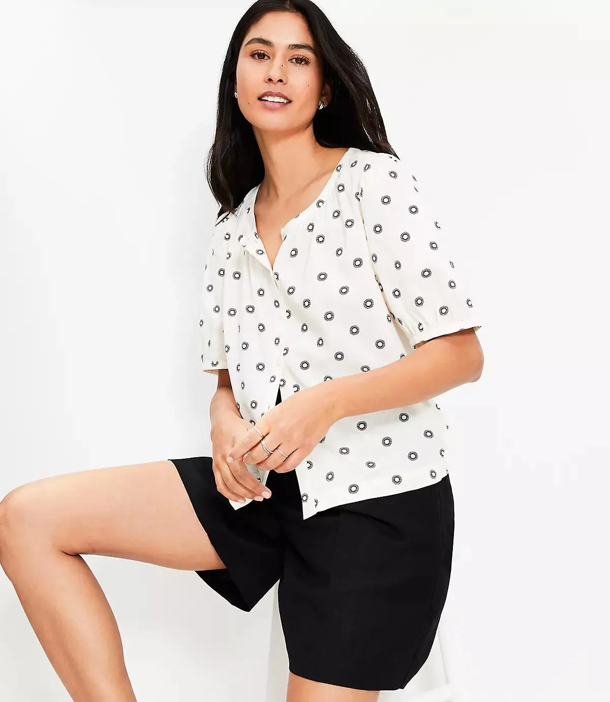Dotted Bubble Sleeve Blouse