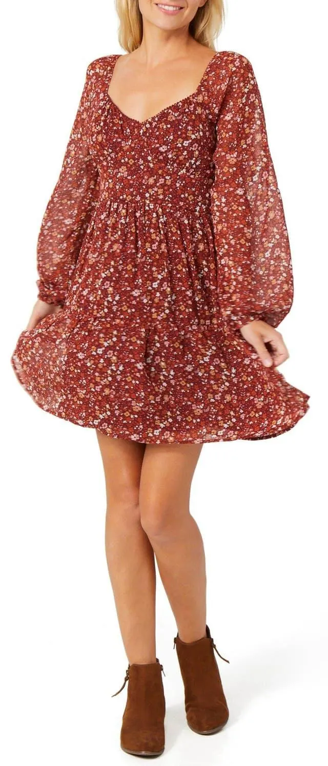Derek Heart Juniors Long Sleeve Fall Floral Dress