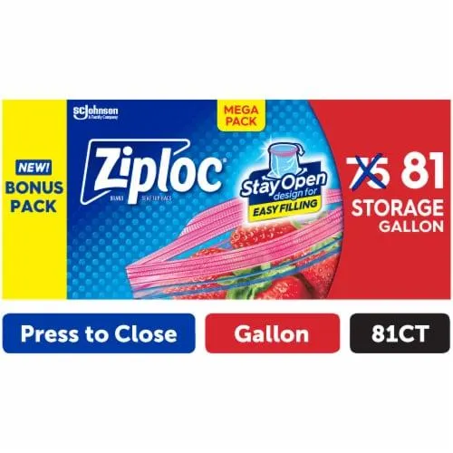 Ziploc® Gallon Storage Bags, Stay Open Design, Easy to Fill, 81 count