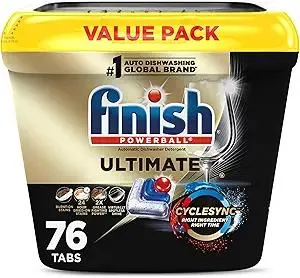 Finish Ultimate Dishwasher Pods, No Pre-Rinse Dishwasher Detergent Soap Removes Burnt-On Stain, with CycleSync Technology, Degreasing & Scrubbing Power, 76 Count
