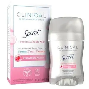 Secret Clinical Strength Antiperspirant Deodorant for Women, 3X Stress Protection, 72hr Sweat & Odor Protection, Pro-Hyaluronic Acid, Invisible Solid, Strawberry Summer Fizz Scent, 1.6 oz