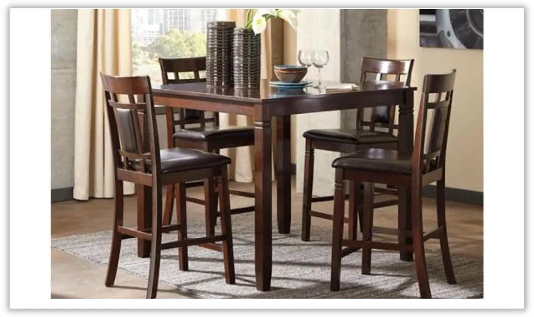 Ashley Bennox 5-Pieces Wooden Counter Height Dining Set in Brown