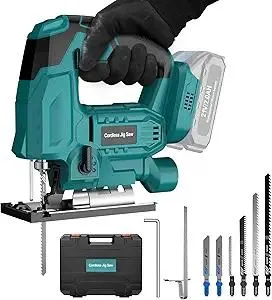 Jigsaw, Cordless Jig Saw Tool for Makita 18V Battery, Varible Speed, with LED Light, 0°-45° Bevel Cuts, 3-Position Orbital Jigsaw for Wood/PVC/Metal Cutting (Tool Only)