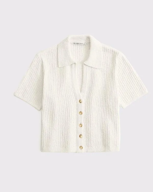 Short-Sleeve Crochet-Style Polo