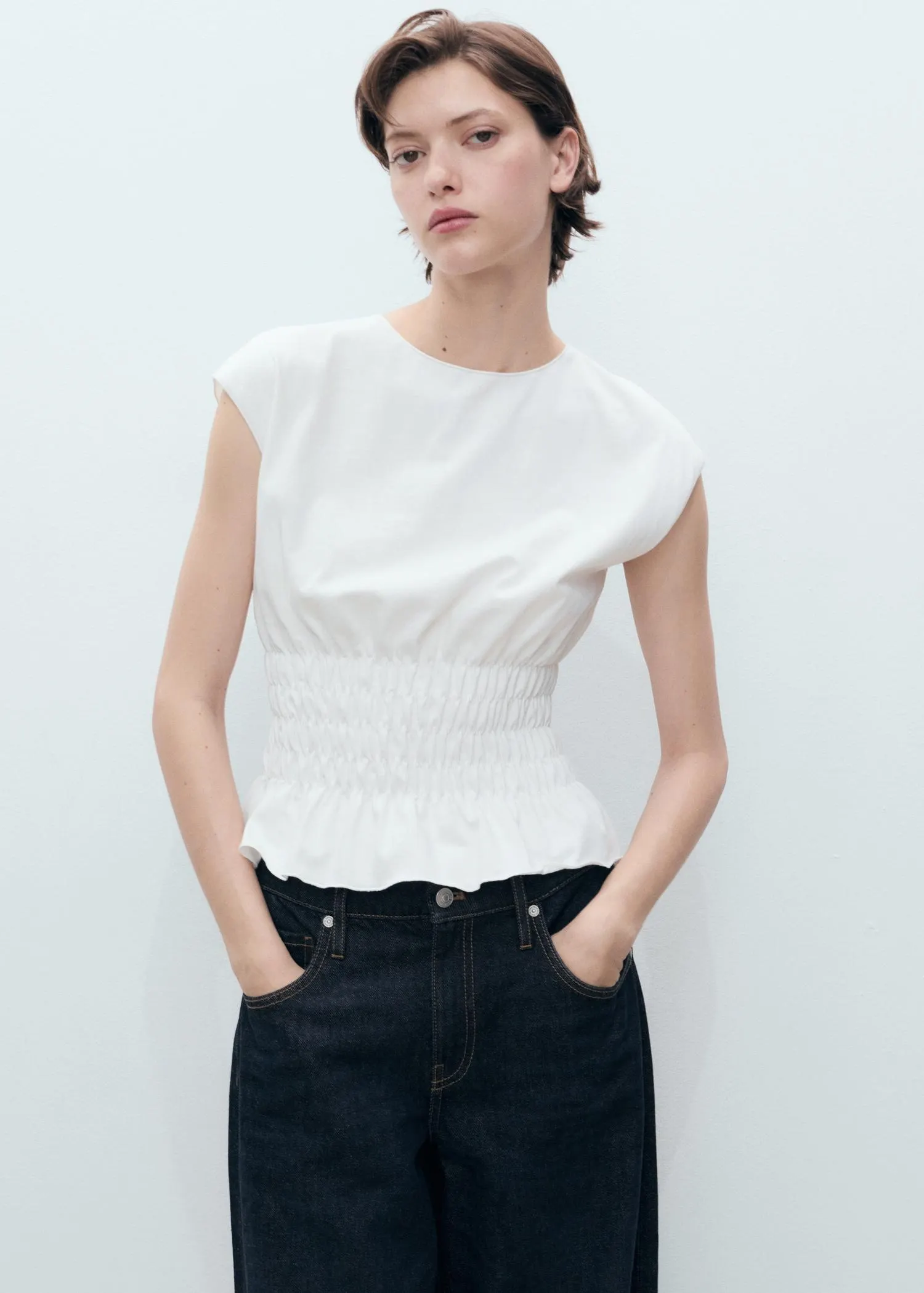 Gathered cotton t-shirt