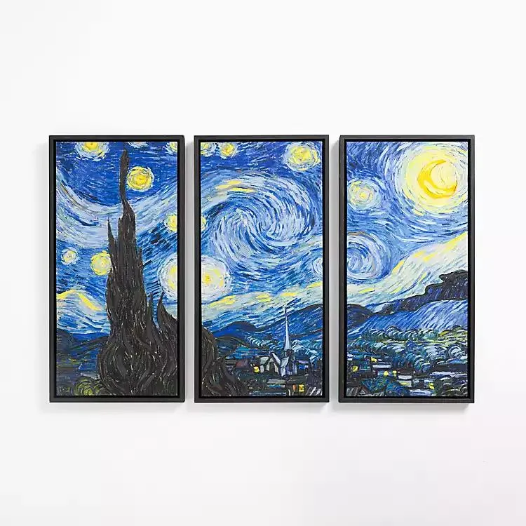 Starry Night Framed Canvas Art Prints, Set of 3