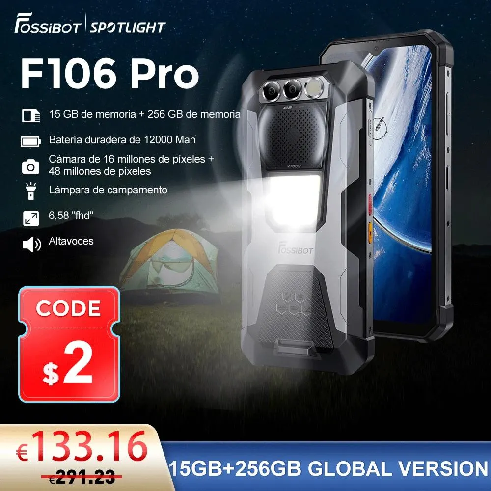 [Estreno mundial] Teléfono inteligente resistente FOSSiBOT F106 PRO de 15 GB + 256 GB MTK G85 Android 14 12000 mAh Teléfono móvil Teléfono móvil 6.58”FHD + 30W