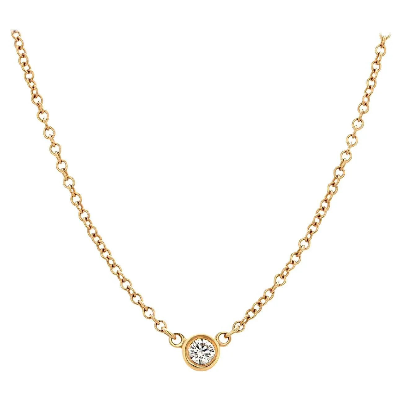 Tiffany & Co. 18K Yellow Gold “By the Yard” Single Diamond Necklace 16 Inch Long