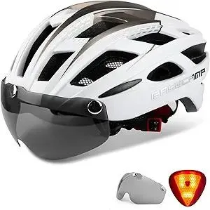 Bike Helmet, Basecamp Bicycle Helmet with Rear Light & Detachable Magnetic Goggles Lightweight Cycling Helmet Adjustable for Adult Men Women Mountain & Road (BC-069)