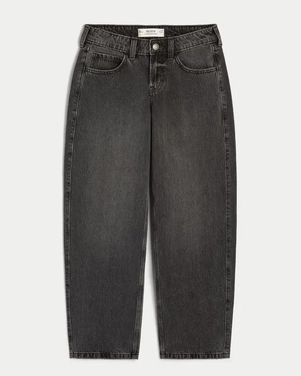 Low-Rise Washed Black Tapered Baggy Jeans
