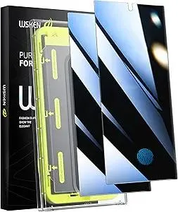 WSKEN for Samsung Galaxy S24 Ultra Privacy Screen Protector, 24 Degree [Auto-Dust Removal] [Fingerprint Unlock Support] Full Coverage HD Tempered Glass Film with Dust Clean Installing House,2 Pack