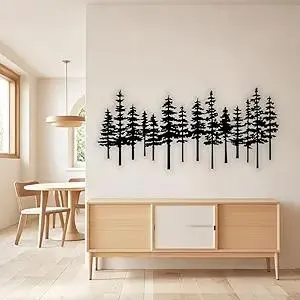 Metal Pine Tree Wall Art Decor Nature Home Decor Cedar Trees Metal Sign Wall Decorations for Living Room, Forest Decor, Nature Lover Gift Black