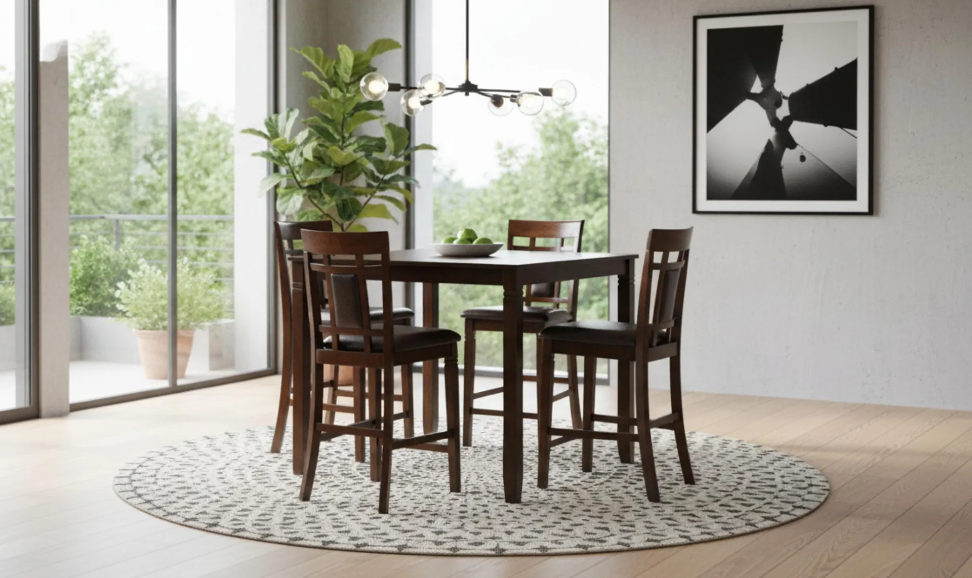 Modern Heritage Bennox 5-Pieces Wooden Counter Height Dining Set in Brown