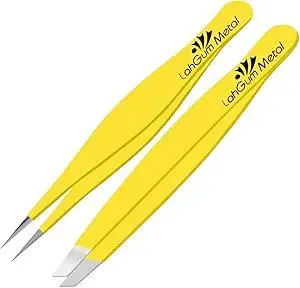 Pointy Tweezers for Ingrown Hair Removal & The Best Tweezers for Facial Hair Removal & Best Tweezers for Fine Hair Removal - Needle Nose Tweezers Splinter Removal - Pointed Slant Tweezers Set Yellow
