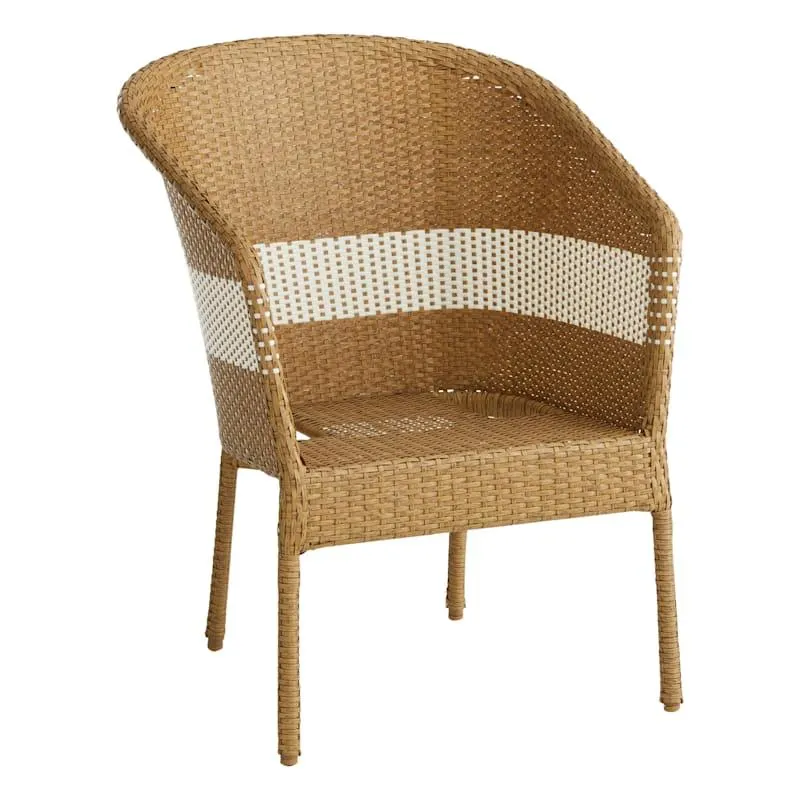 Tan & White Patio Wicker Armchair