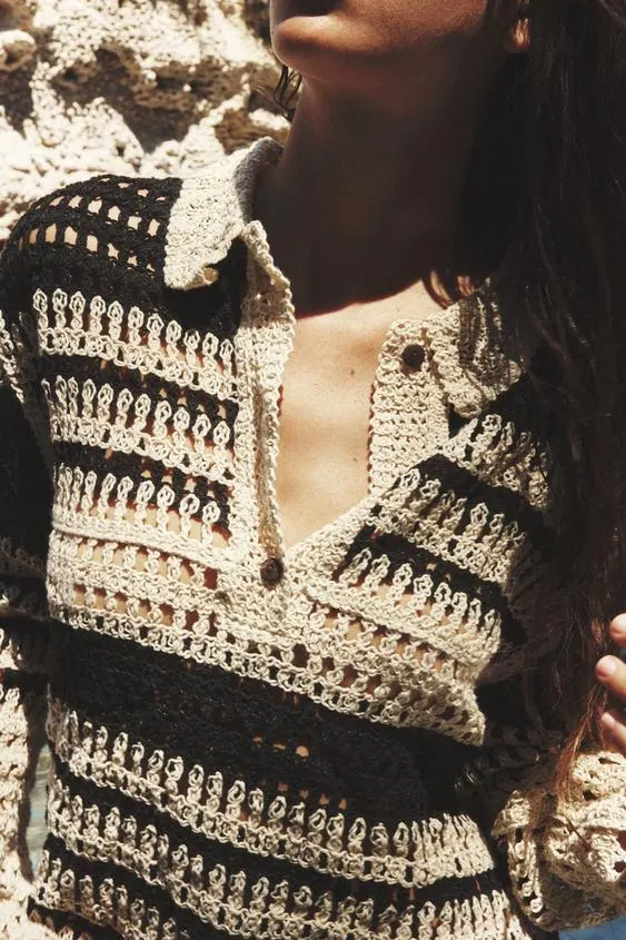 TOP CAMISERO CROCHET RAYAS