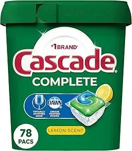 Cascade Complete Dishwasher Pods, Dishwasher Detergent, Lemon Scent ActionPacs, Cleaning Supplies, 78 Count