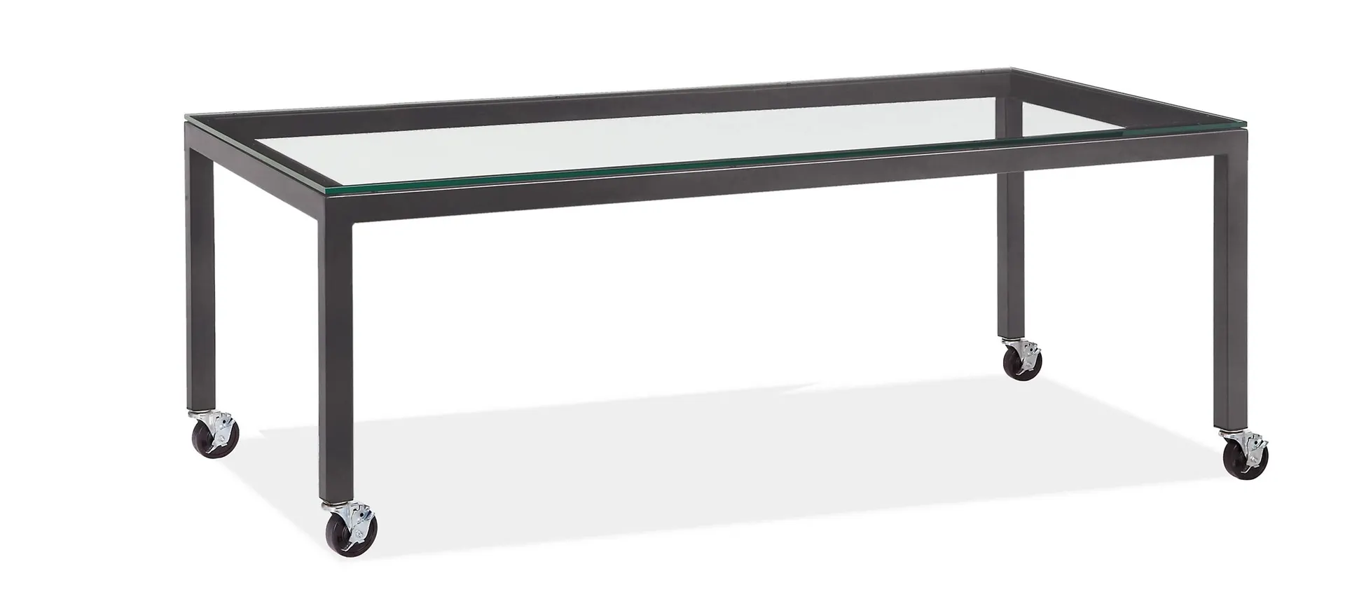 Parsons 89w 33d 40h Caster Table in 2" Natural Steel with Tempered Satin Glass