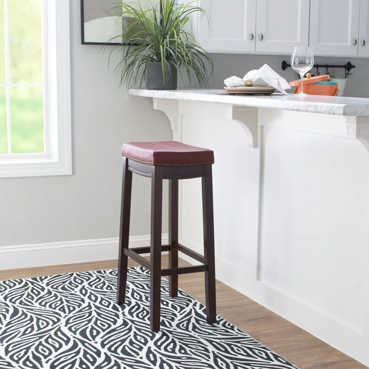 Bartonville Counter & Bar Solid Wood Backless Stool with Upholstered Seat