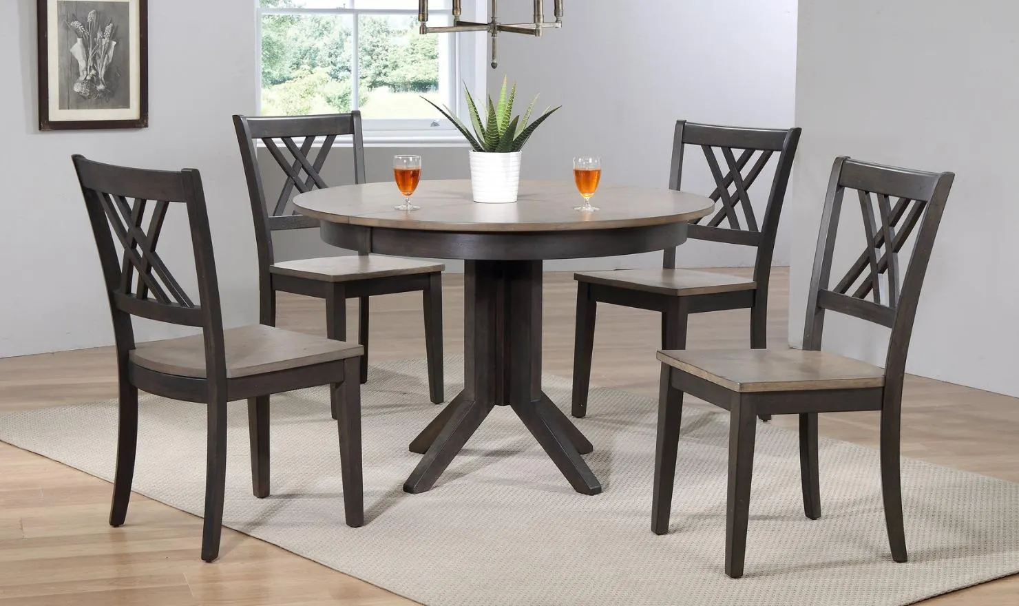 Iconic Furniture Antiqued Grey Stone & Black Stone 5-Piece Dining Set with Double X-Back Chairs