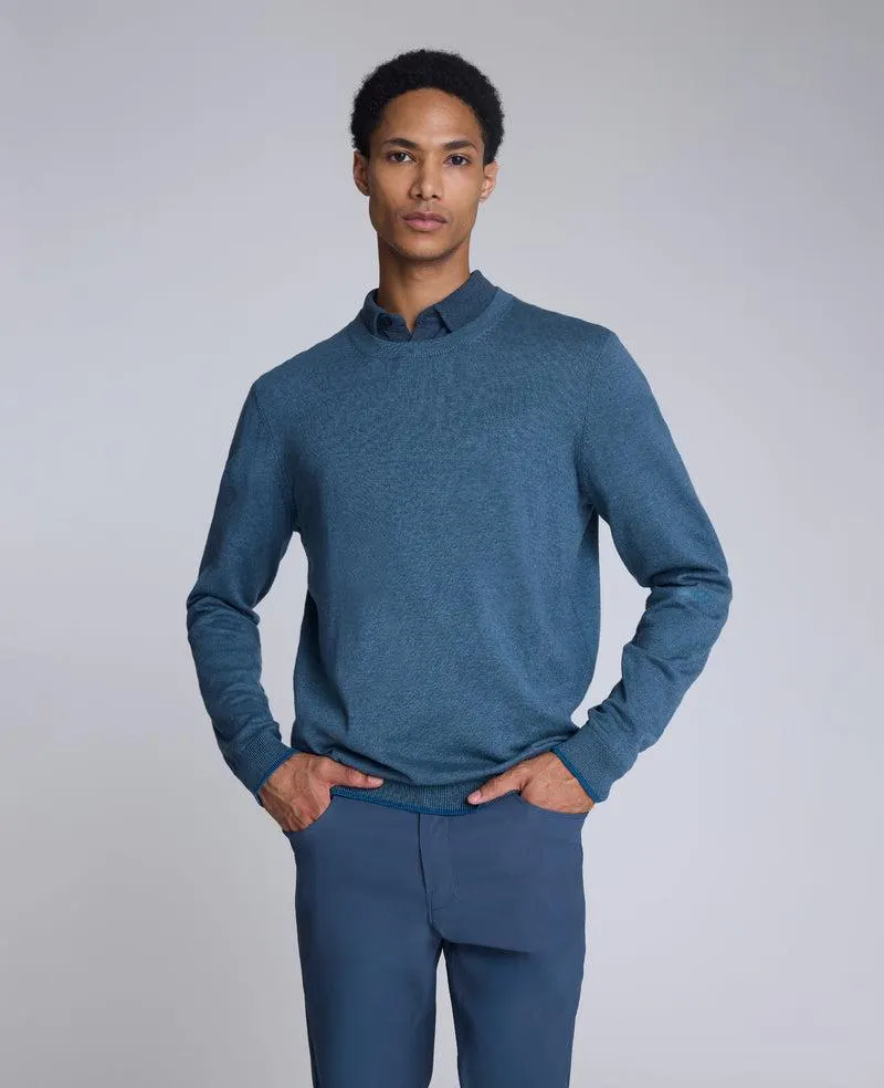 Crewneck Sweater with Tipping Details - FADED BLUE HEATHER