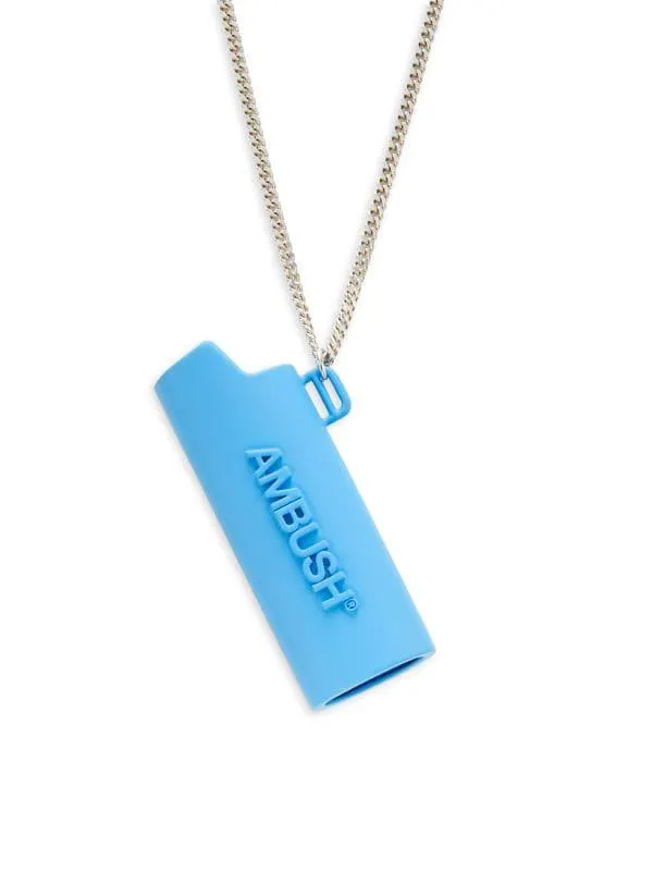 Silvertone Logo Lighter Case Pendant Necklace