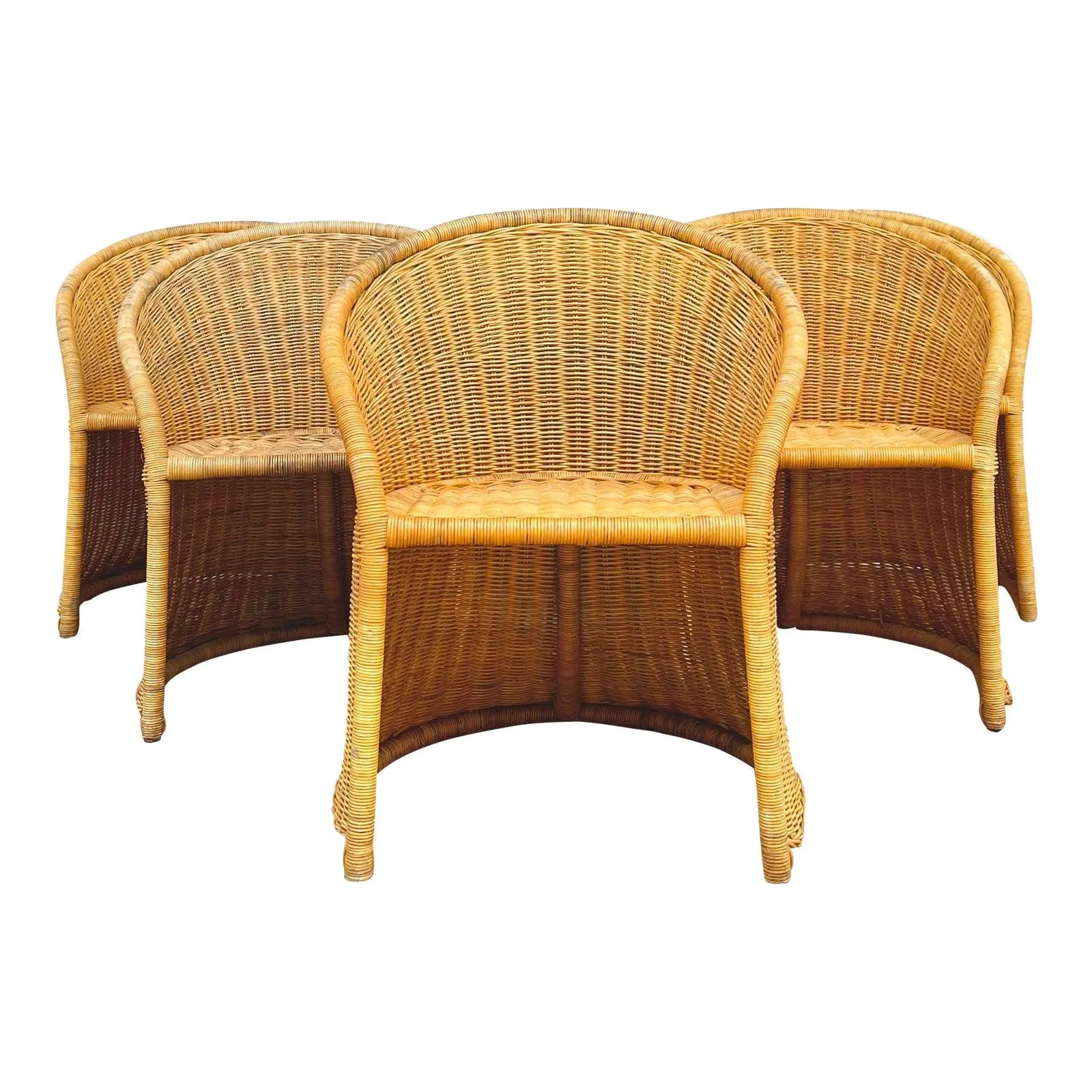 Mid 20th Century Wicker Barrel Chairs- Set of 6