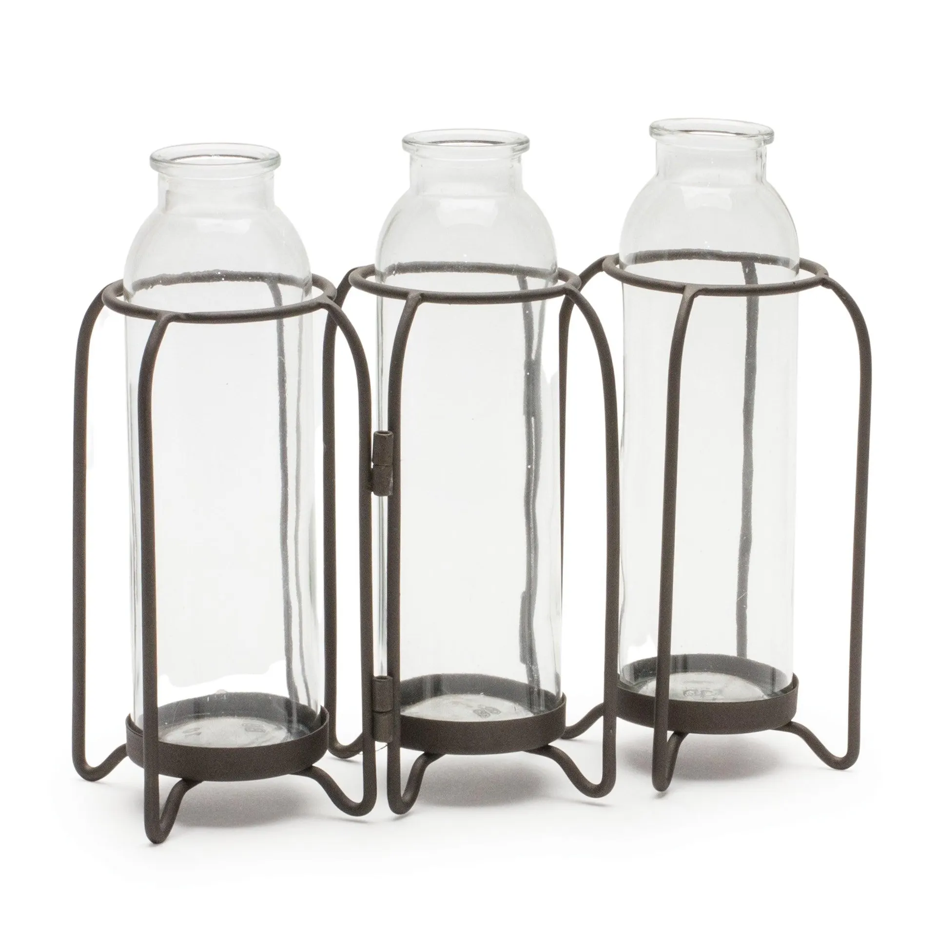 19.75" Bottle Vases in Iron Holder