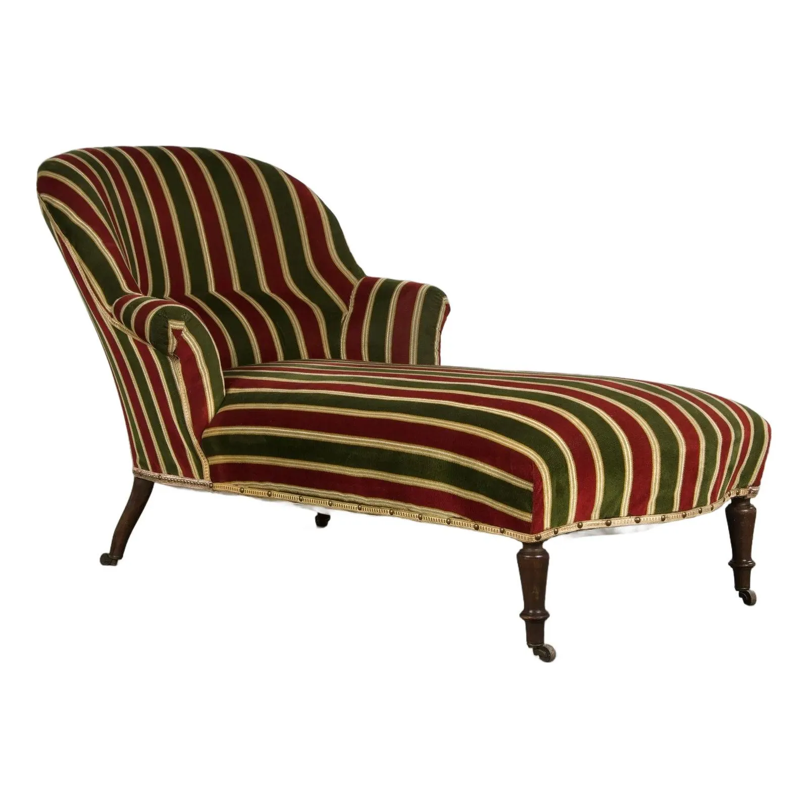 19th Century French Napoleon III Chaise Lounge in Striped Velvet