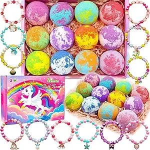 Unicorn Bath Bombs for Girls Kids with Toys Surprise Jewelry Inside Gift for Girls 3 4 5 6 7 8 Years Old Birthday Gifts Ideas Easter Gifts for Girls Easter Basket Stuffers Egg Fillers Christmas Gifts