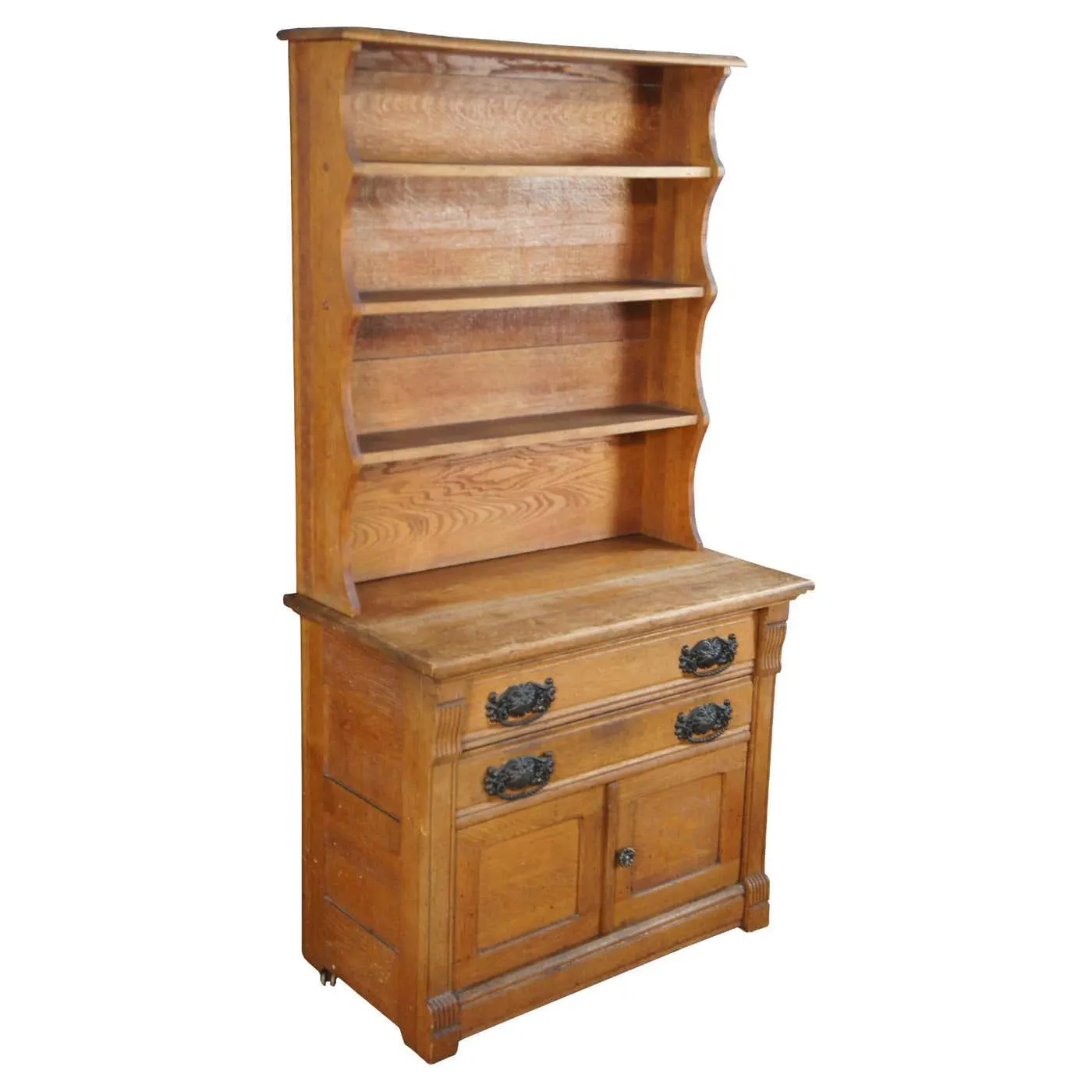 Antique Victorian Oak Stepback Bookcase Bookshelf Hutch Cabinet 67"