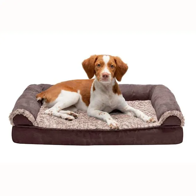 FurHaven Two-Tone Plush & Microsuede Orthopedic Sofa Beds for Dog, 30" L X 20" W 6" H