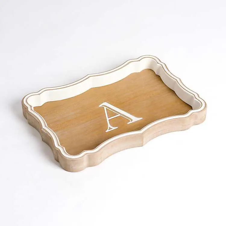Monogrammed A Scalloped Wood Tray