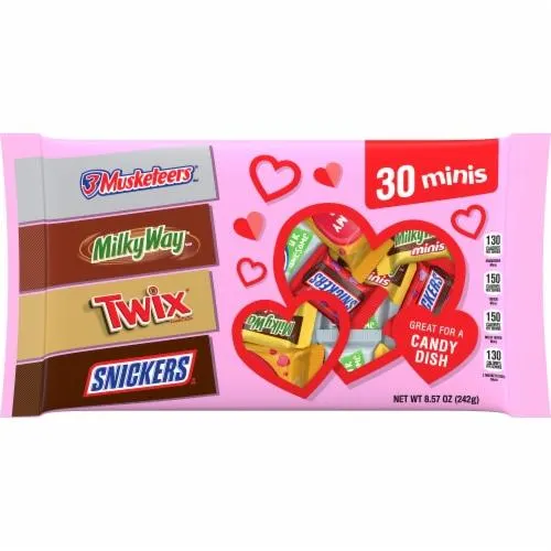 SNICKERS, TWIX, MILKY WAY & 3 MUSKETEERS Valentine's Day Chocolate Bars Variety Pack Bulk Bag