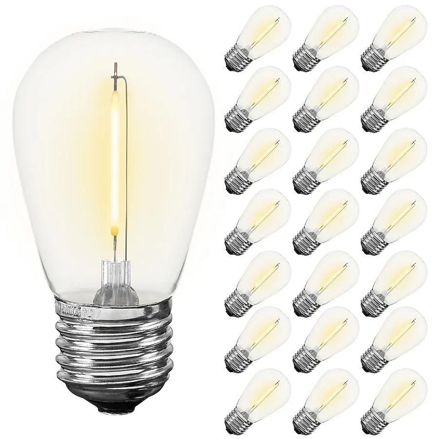 Novelty Lights 25 Pack S14 Shatterproof LED Bulbs for Outdoor String Lights Weatherproof E26 Base Warm White Replacement Bulbs 0.9 Watt 15000 Hour Lifespan