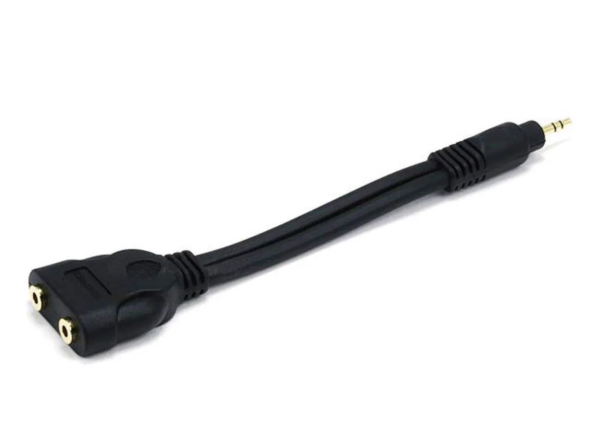 Monoprice 7in Premium 3.5mm Stereo Male to 2x 3.5mm Stereo Female Cable, Gold Plated, Black
