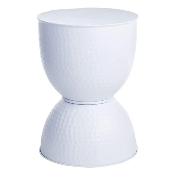 Hammered Metal Accent Table, White