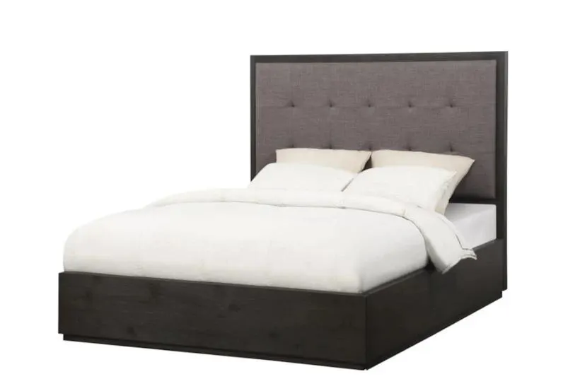 Huxley Grey Queen Wood & Button Tufted Upholstered Platform Storage Bed | Drawers
