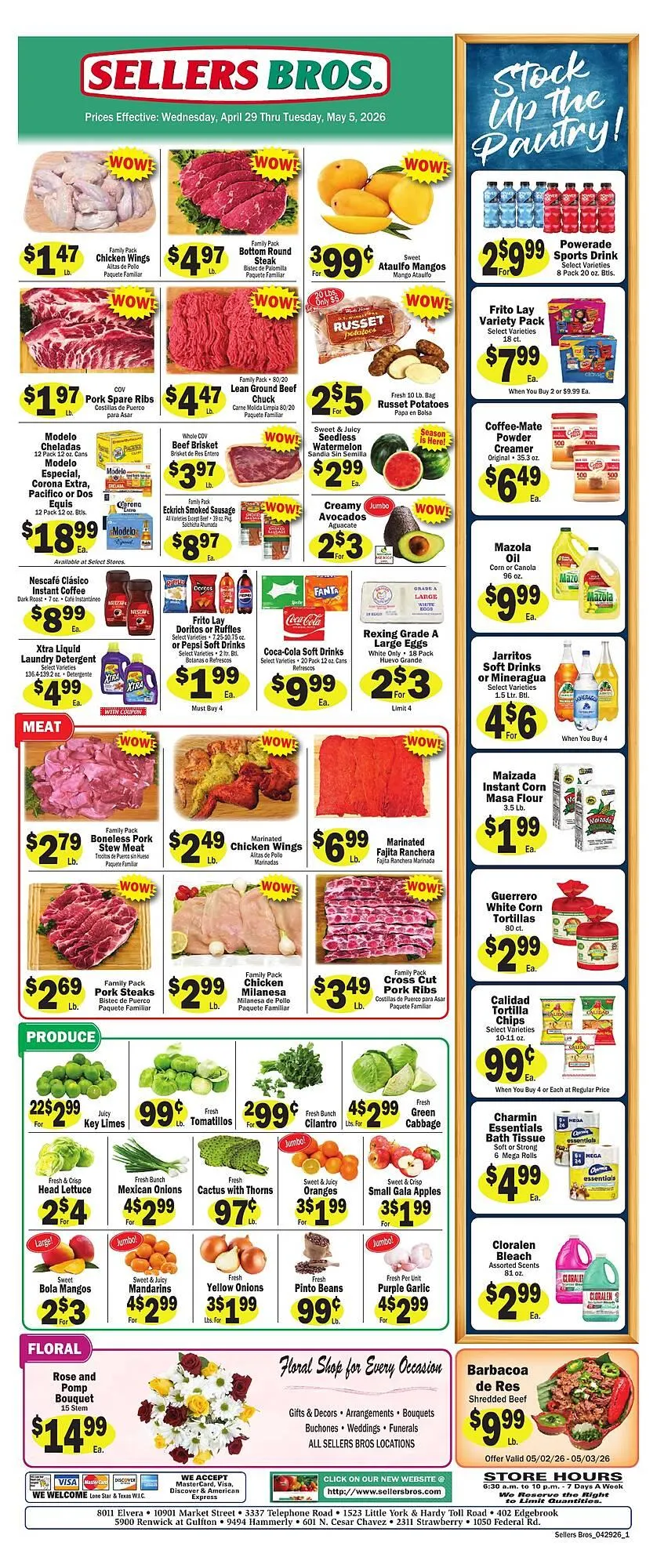 Weekly promotion Sellers Bros weekly ad spanning from April 29 to May 5 2026 - Page 1 for Catalogue 365